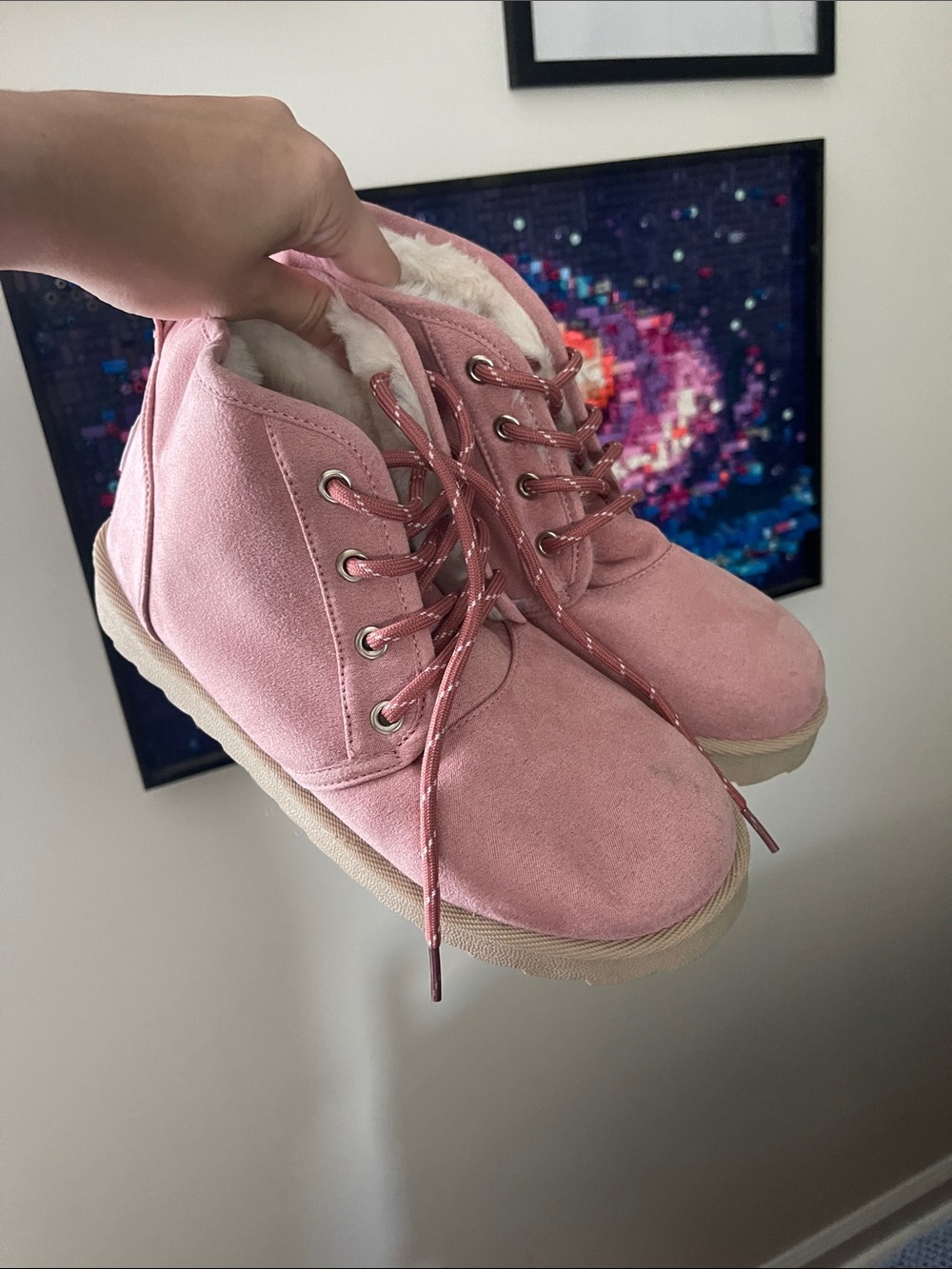 Women’s Pink Fleece-Lined Lace-Up Boots